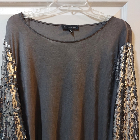 I.N.C International Concept Ladies Gray Silver Sequin Longsleeve Blouse Size XXL - Picture 3 of 11